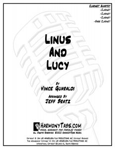cover page for Linus And Lucy (Clarinet Quartet) - Jeff Bratz sheet music