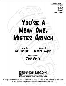 cover page for You're A Mean One, Mr. Grinch (Clarinet Quartet) - Jeff Bratz sheet music