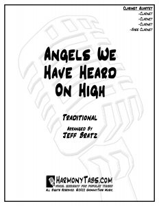 cover page for Angels We Have Heard On High (Clarinet Quartet) - Jeff Bratz sheet music