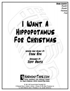 cover page for I Want A Hippopotamus For Christmas (Hippo The Hero) (Brass Quartet)