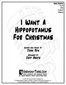 cover page for I Want A Hippopotamus For Christmas (Wind Quartet) sheet music