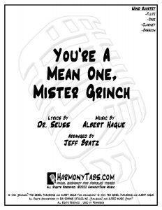 cover page for You're A Mean One, Mr. Grinch (Wind Quartet) sheet music